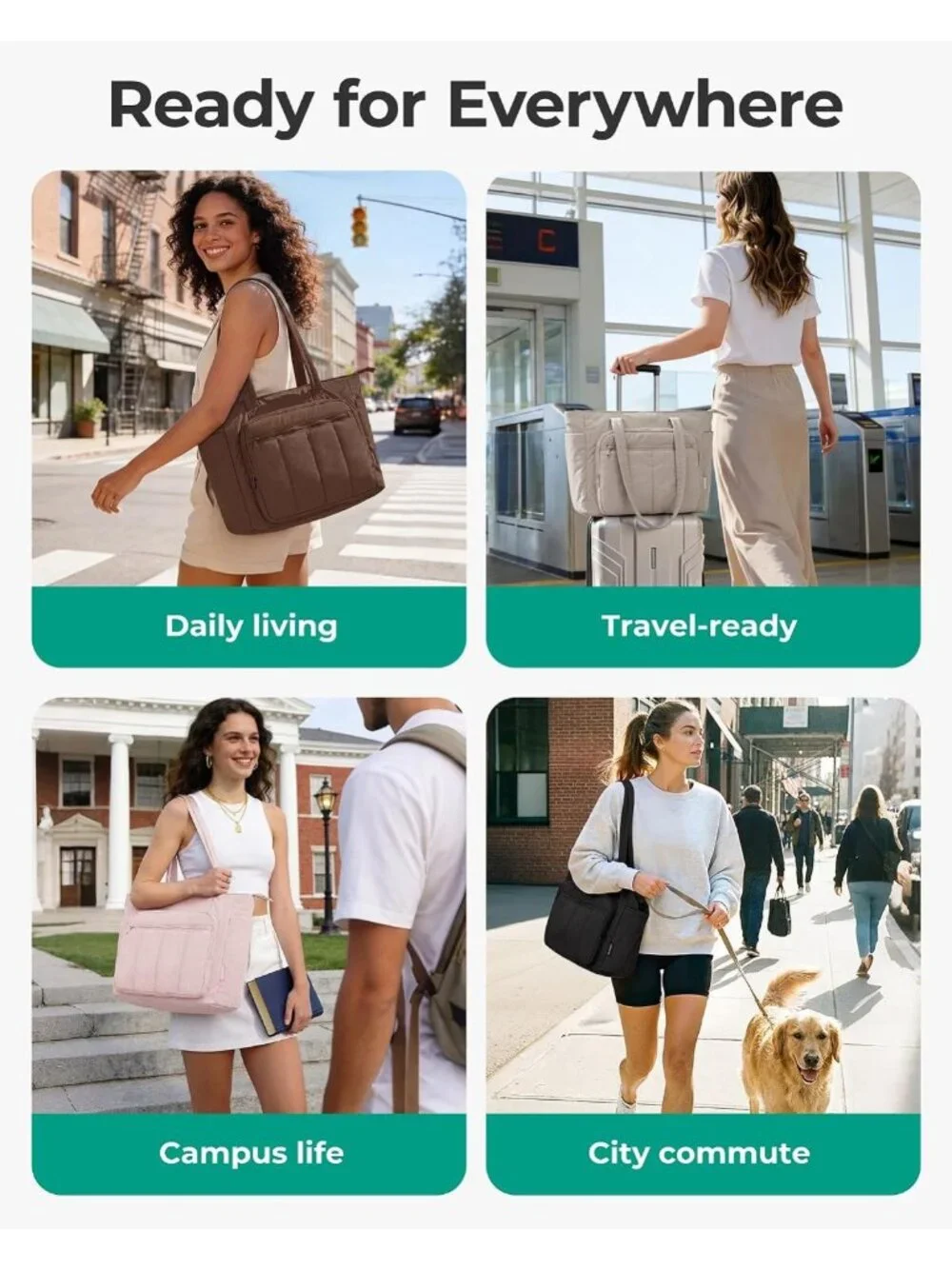 Stylish Quilted Tote Bag Set for Women | 15.6'' Laptop & Work Travel, 20L